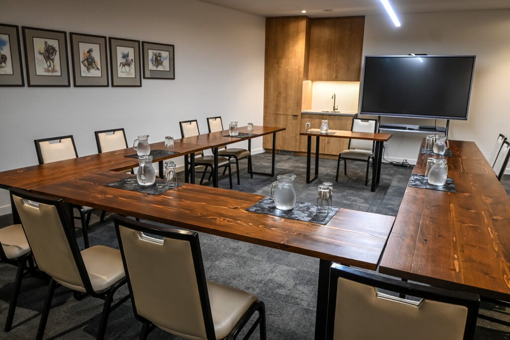 Boardroom set up for a meeting at Exies Main Club